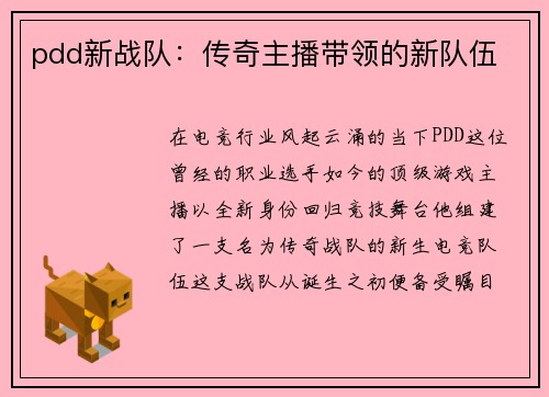 pdd新战队：传奇主播带领的新队伍